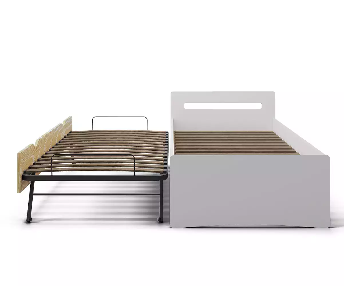 2 couchages blanc et bois même hauteur 2 couchages blanc et bois même hauteur