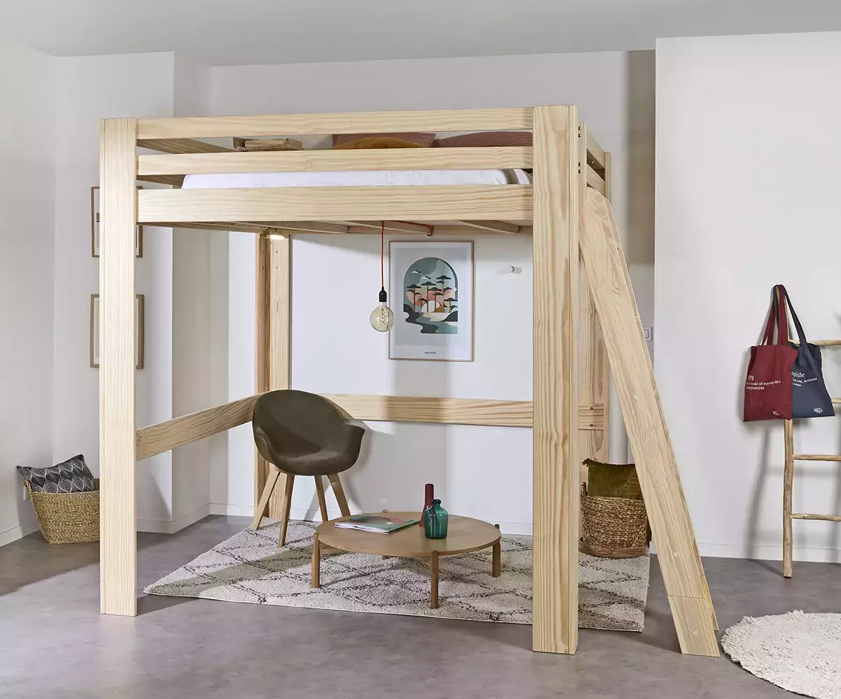 Lit mezzanine 200x200 cm Palomar couleur bois Lit mezzanine 200x200 cm Palomar couleur bois