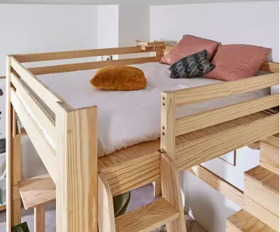 Grand lit mezzanine Palomar 200x200 bois