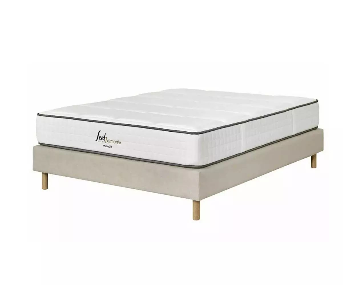 Sommier tapissier Senesi écru avec matelas Maélia