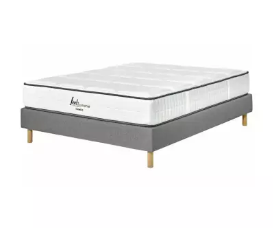 Sommier tapissier Senesi gris avec matelas Maélia