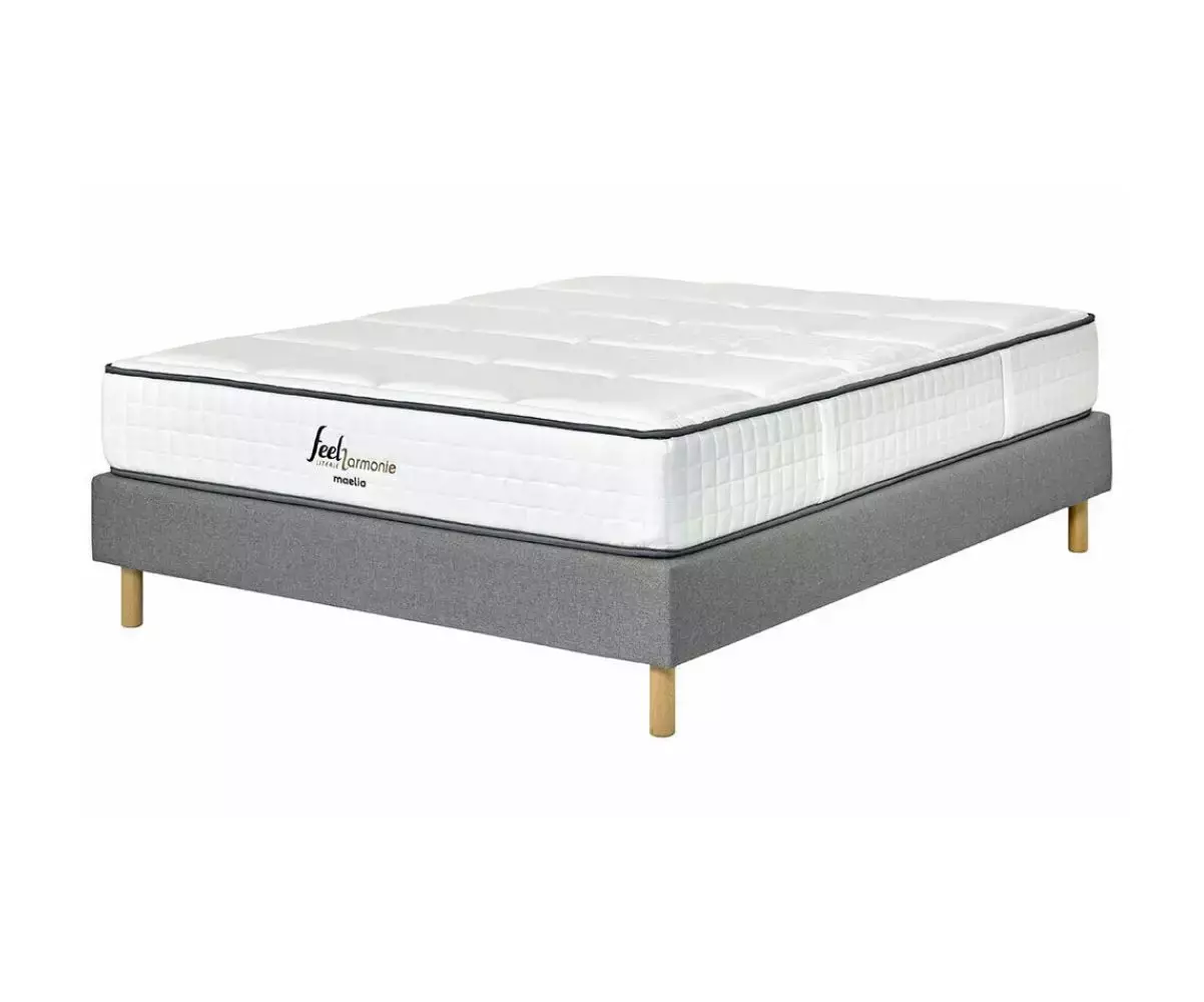 Sommier tapissier Senesi gris avec matelas Maélia
