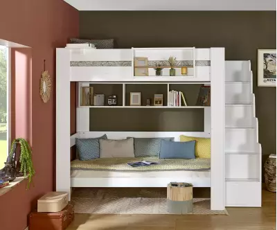 Lit mezzanine blanc avec banquette en option