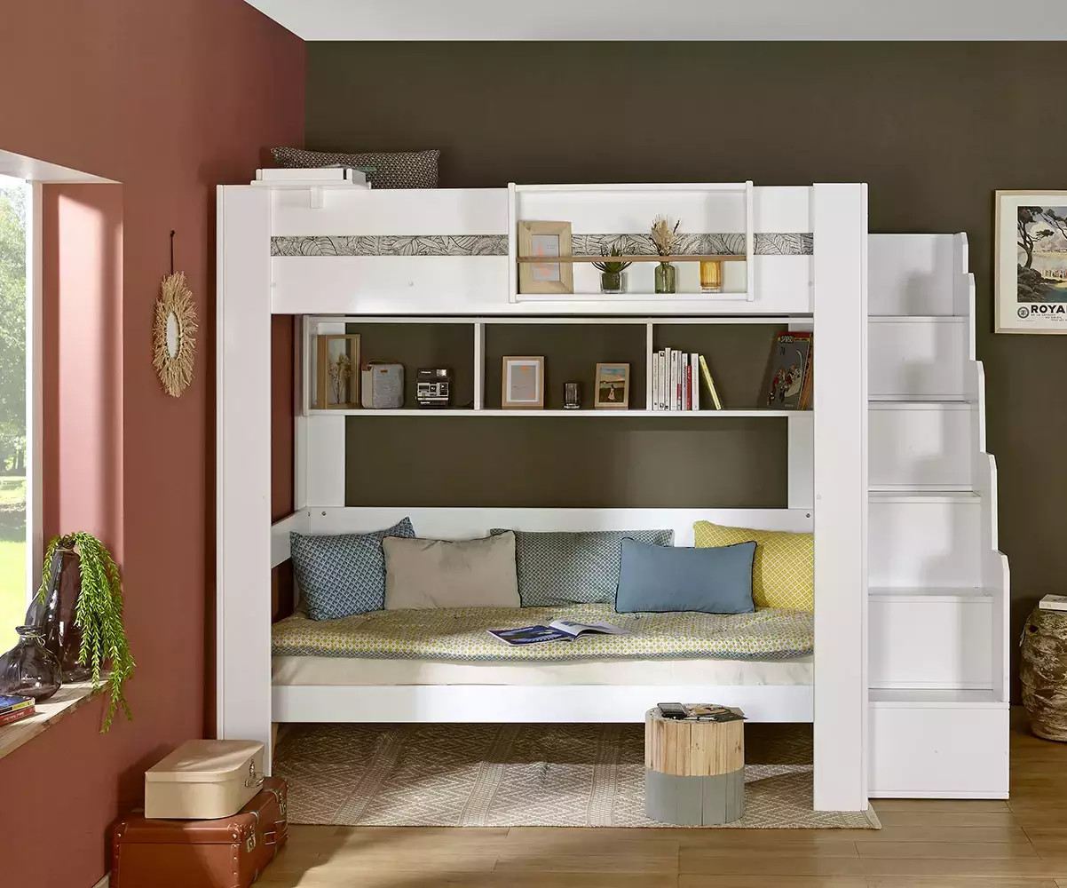 Lit mezzanine blanc avec banquette en option Lit mezzanine blanc avec banquette en option