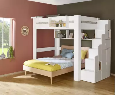 Lit mezzanine blanc avec lit Riddel en option
