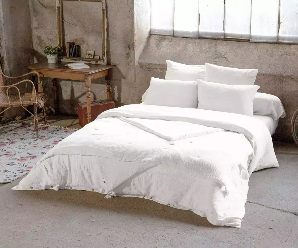 Parure de lit en gaze de coton blanc Aven Parure de lit en gaze de coton blanc Aven