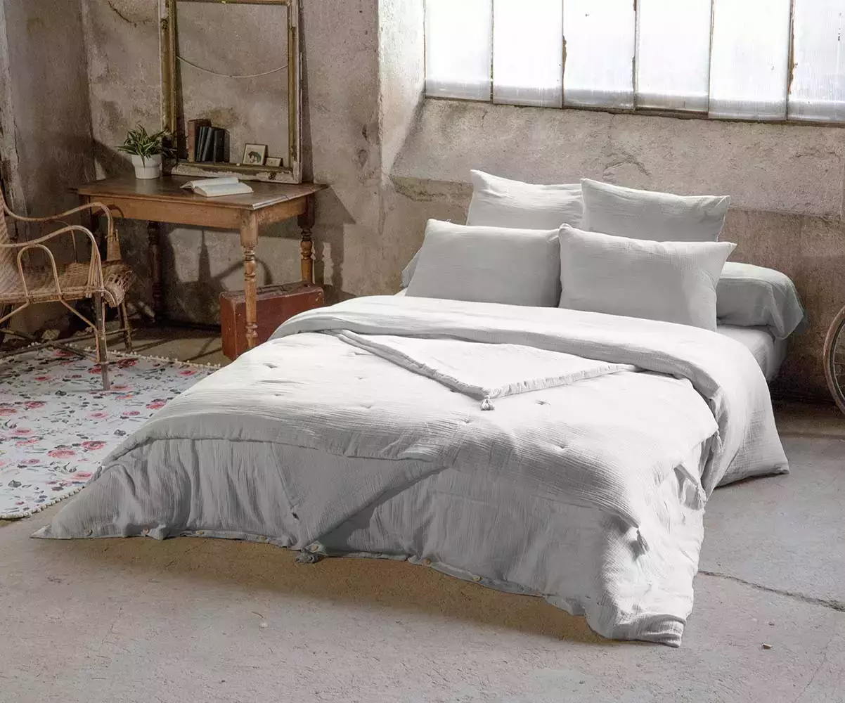 Parure de lit en gaze de coton gris clair Aven Parure de lit en gaze de coton gris clair Aven