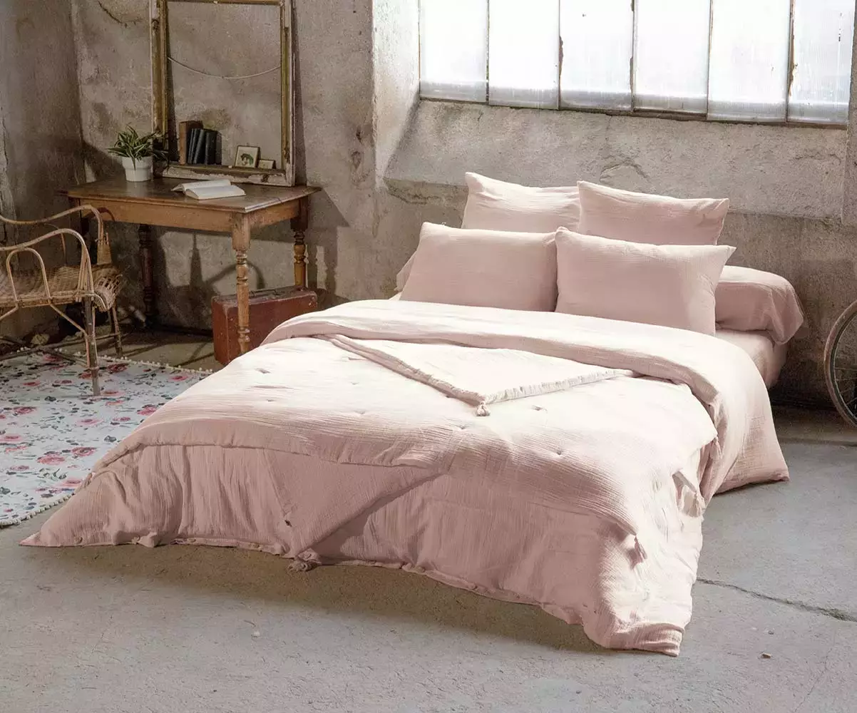 Parure de lit en gaze de coton rose Aven Parure de lit en gaze de coton rose Aven