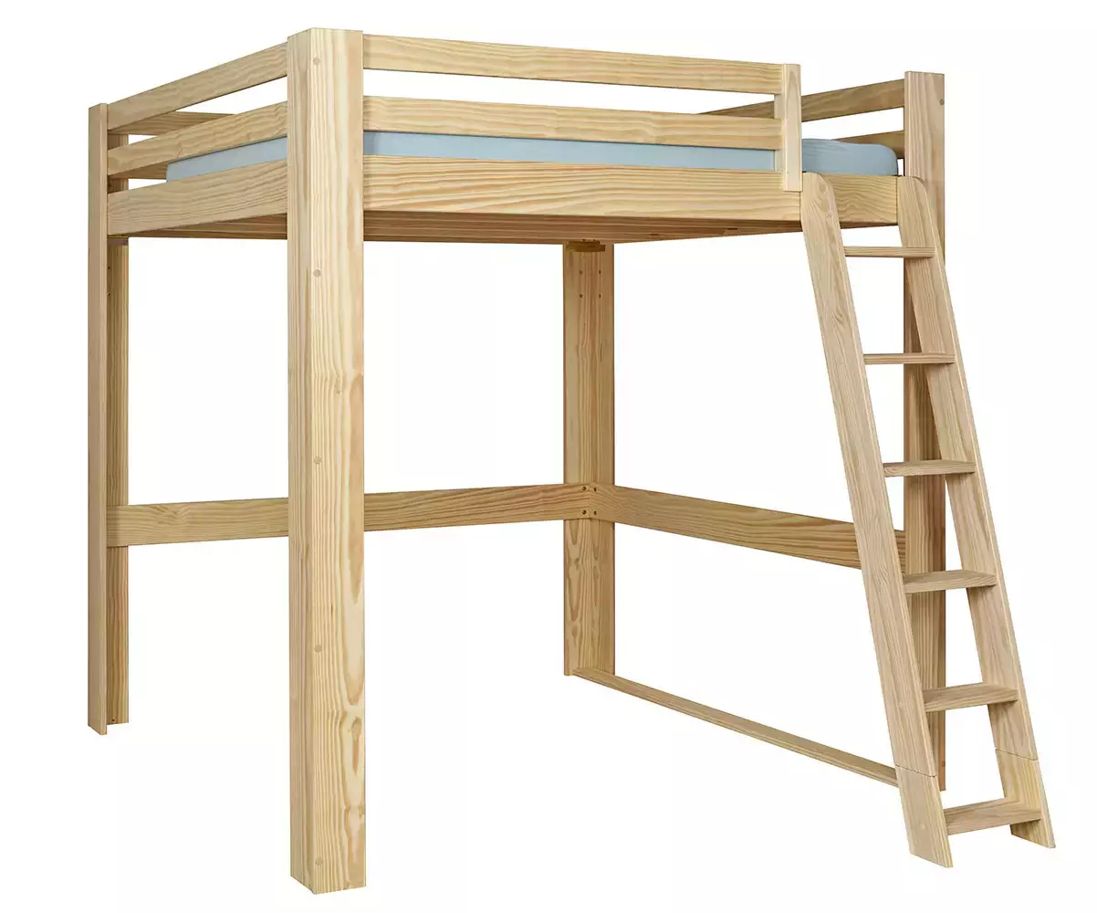 Lit mezzanine Palomar bois 200x200 avec échelle à droite Lit mezzanine Palomar bois 200x200 avec échelle à droite