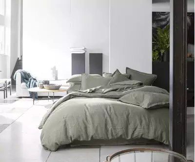 Housse de couette en lin Kivala bleu vert