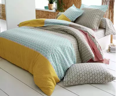 Détail housse de couette Rita jaune