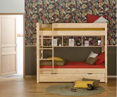 Lit superposé haut Écrin bois naturel avec 2 matelas