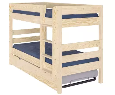 Lit superposé Écrin avec sommier gigogne et matelas bois naturel