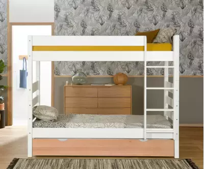 Lit superposé haut Écrin avec matelas et sommier gigogne hêtre