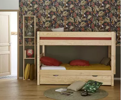 Lit superposé bas Alto bas avec sommier gigogne bois naturel