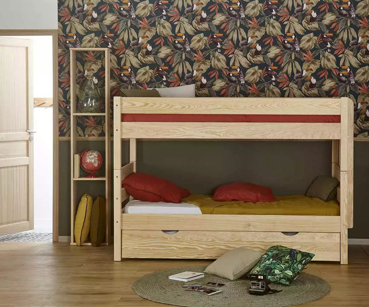 Lit superposé bas Alto bas avec sommier gigogne bois naturel Lit superposé bas Alto bas avec sommier gigogne bois naturel
