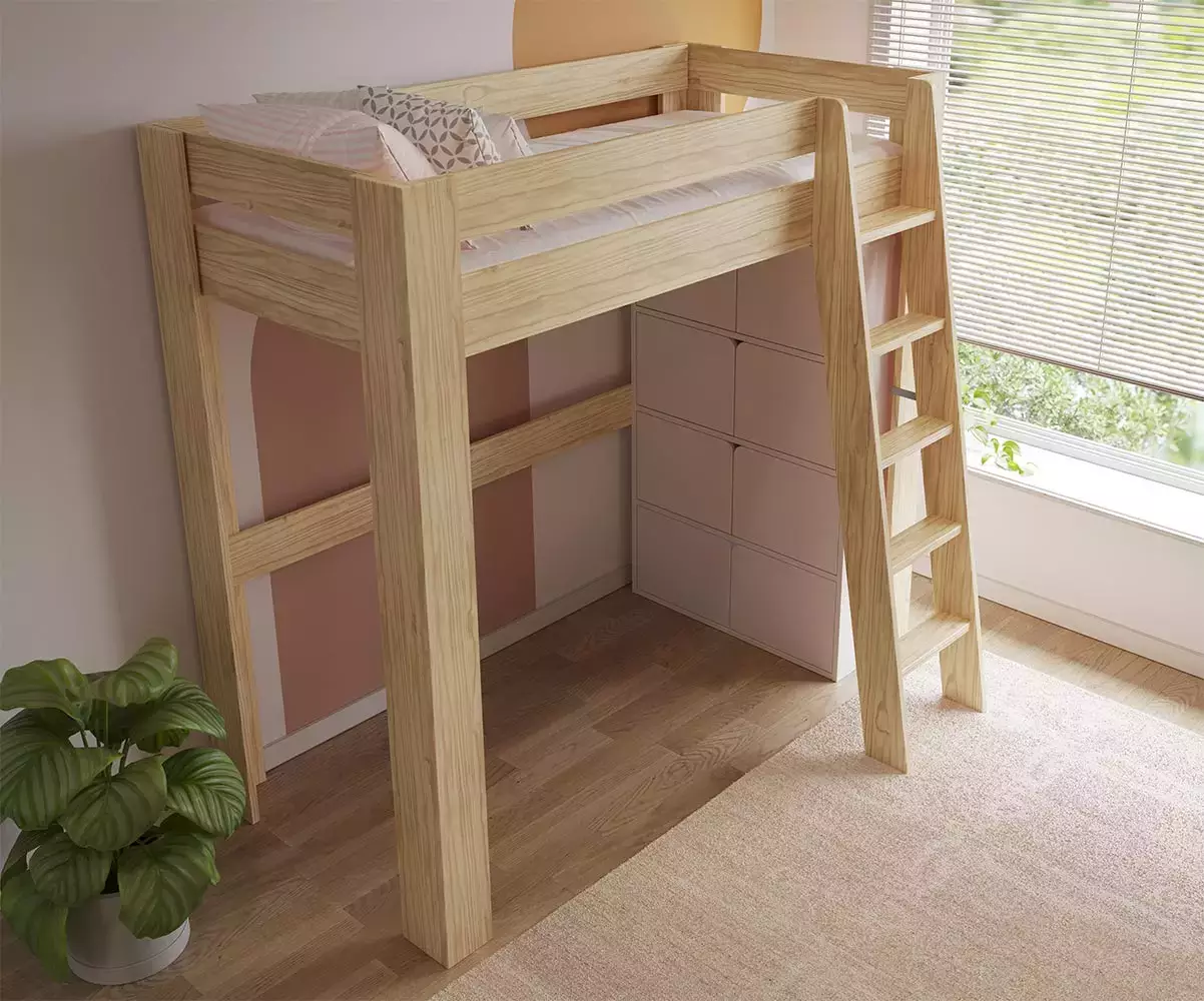 Etagère Fairview positionnée sous petit côté du lit mezzanine Etagère Fairview positionnée sous petit côté du lit mezzanine