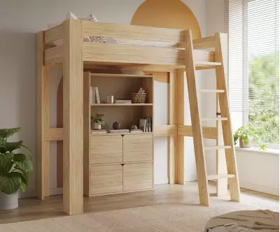 Etagère Fairview en bois massif 4 portes sous lit mezzanine
