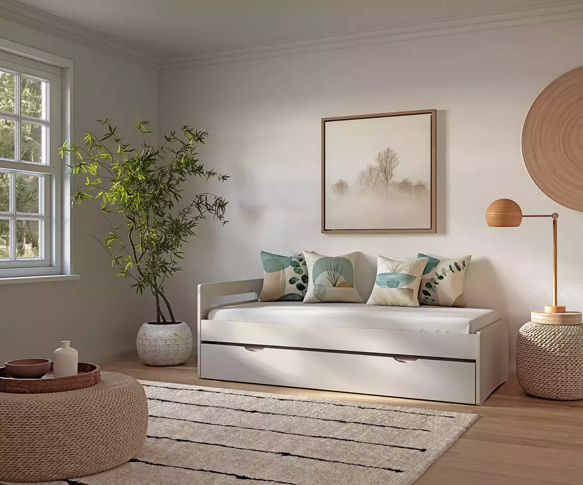 Lit gigogne adulte Lemand blanc avec matelas Lit gigogne adulte Lemand blanc avec matelas