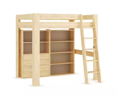 Etagères Fairview en bois naturel sous mezzanine 140