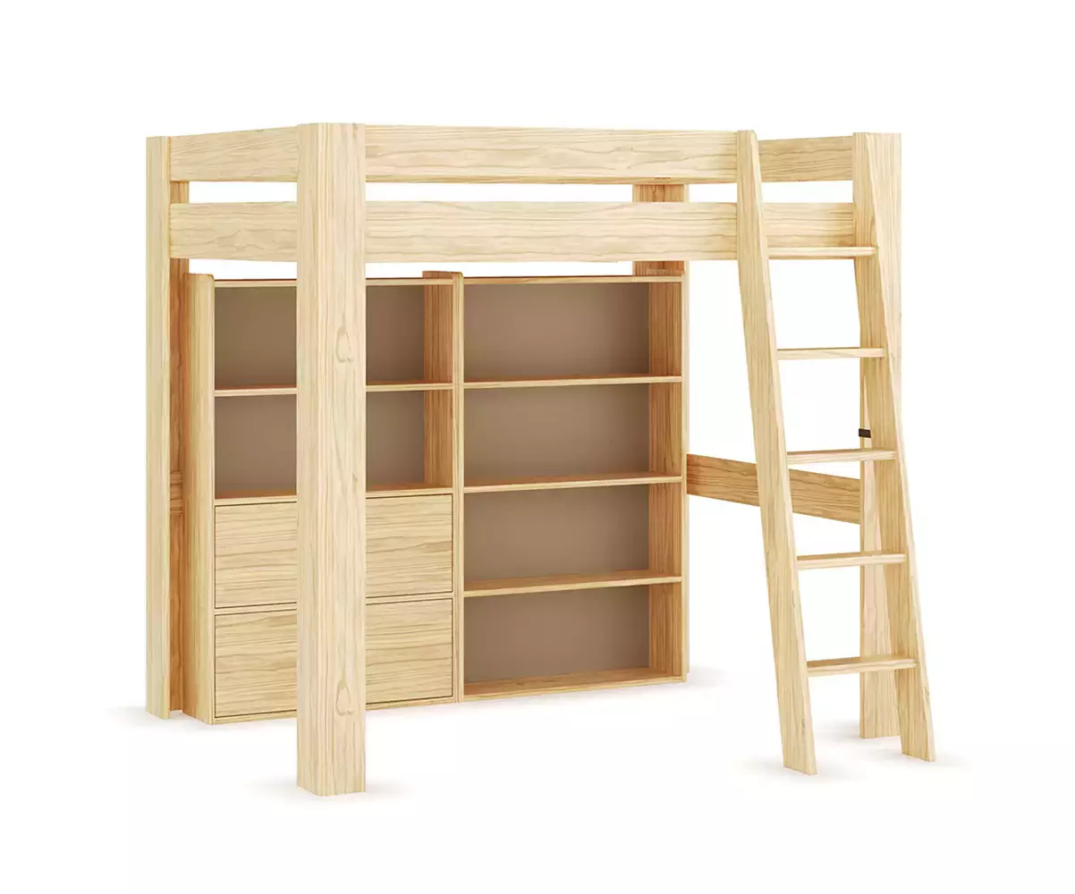 Etagères Fairview en bois naturel sous mezzanine 140