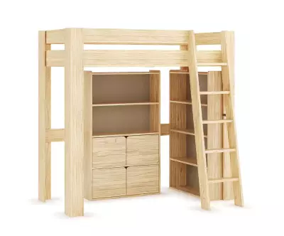Etagères disposée en angle Fairview en bois naturel sous mezzanine 90