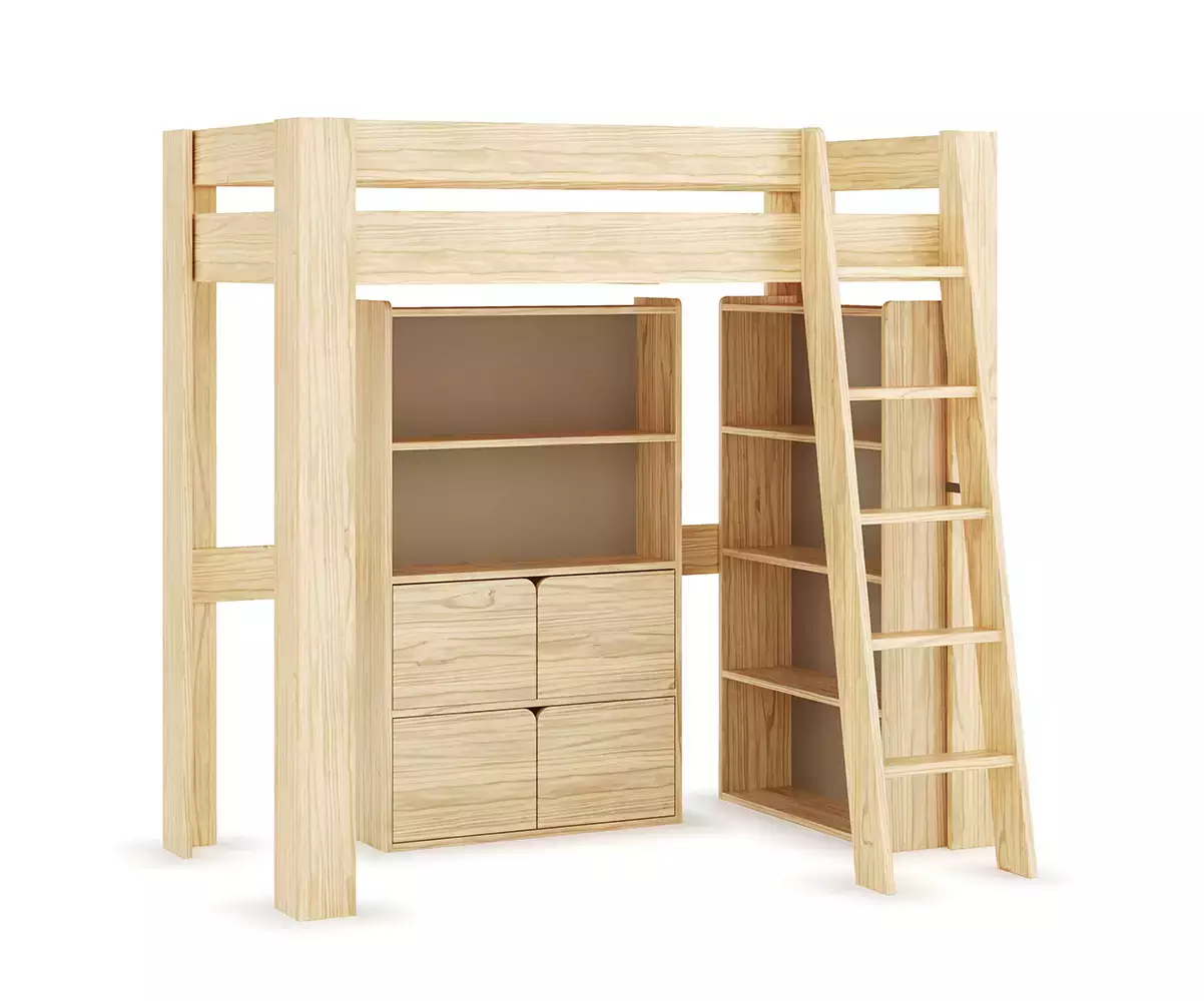 Etagères disposée en angle Fairview en bois naturel sous mezzanine 90