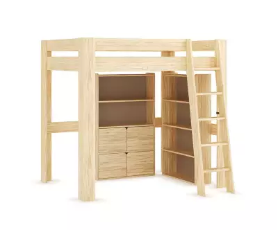 Etagères disposée en angle Fairview en bois naturel sous mezzanine 140