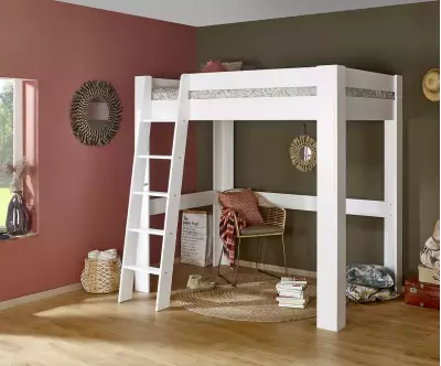 Lit mezzanine échelle Paros blanc en bois massif