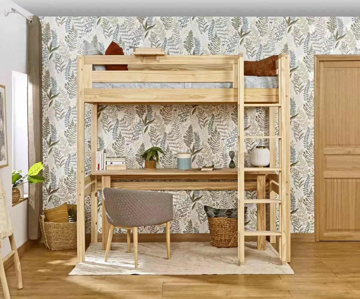 Lit mezzanine 1 place Adam bois naturel avec bureau en option Lit mezzanine 1 place Adam bois naturel avec bureau en option