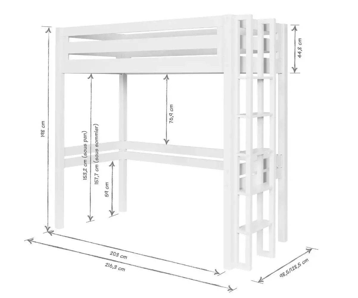 Dimensionnel lit Adam échelle petit côté Dimensionnel lit Adam échelle petit côté