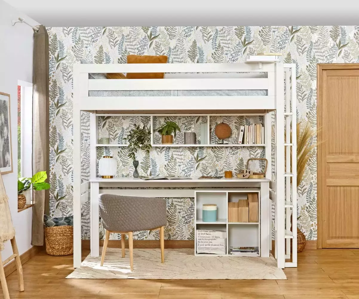 Lit mezzanine Adam blanc avec bureau blanc Lit mezzanine Adam blanc avec bureau blanc