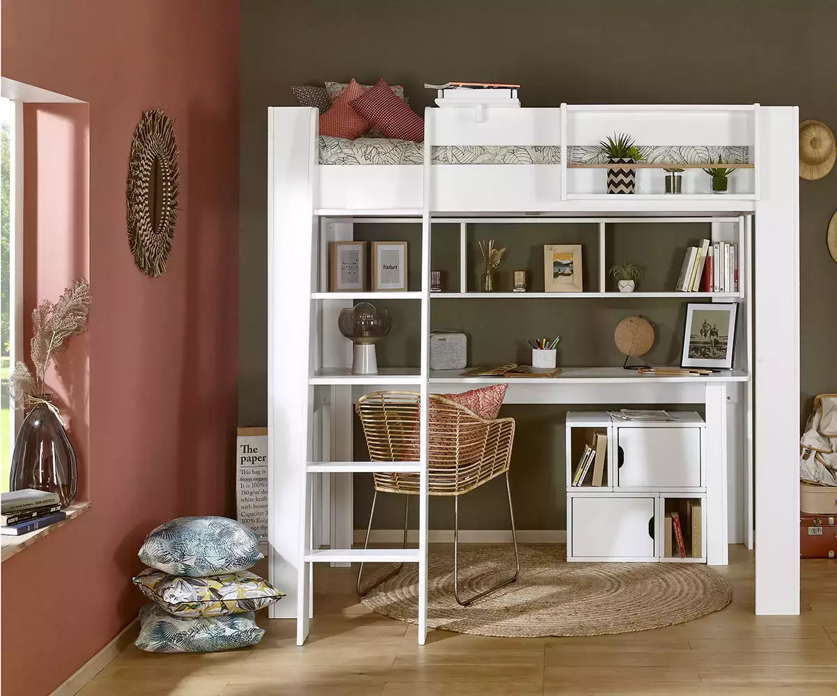 Lit mezzanine échelle Paros blanc avec accessoires Milos Lit mezzanine échelle Paros blanc avec accessoires Milos