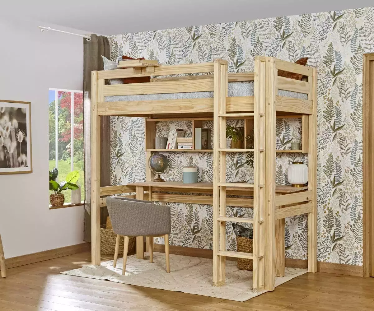 Lit mezzanine Adam avec bureau bois Lit mezzanine Adam avec bureau bois