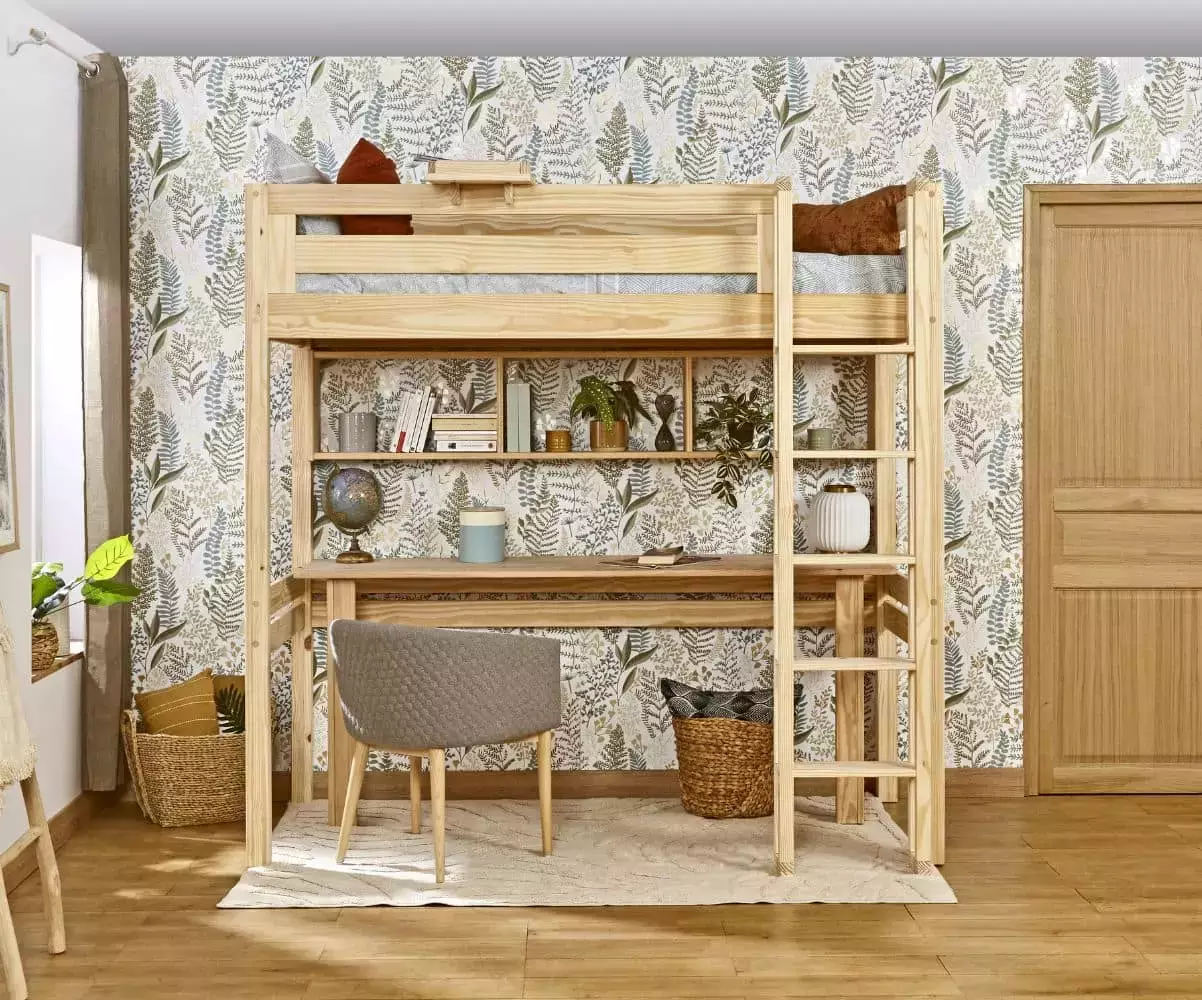 Lit mezzanine Adam avec bureau bois massif Lit mezzanine Adam avec bureau bois massif