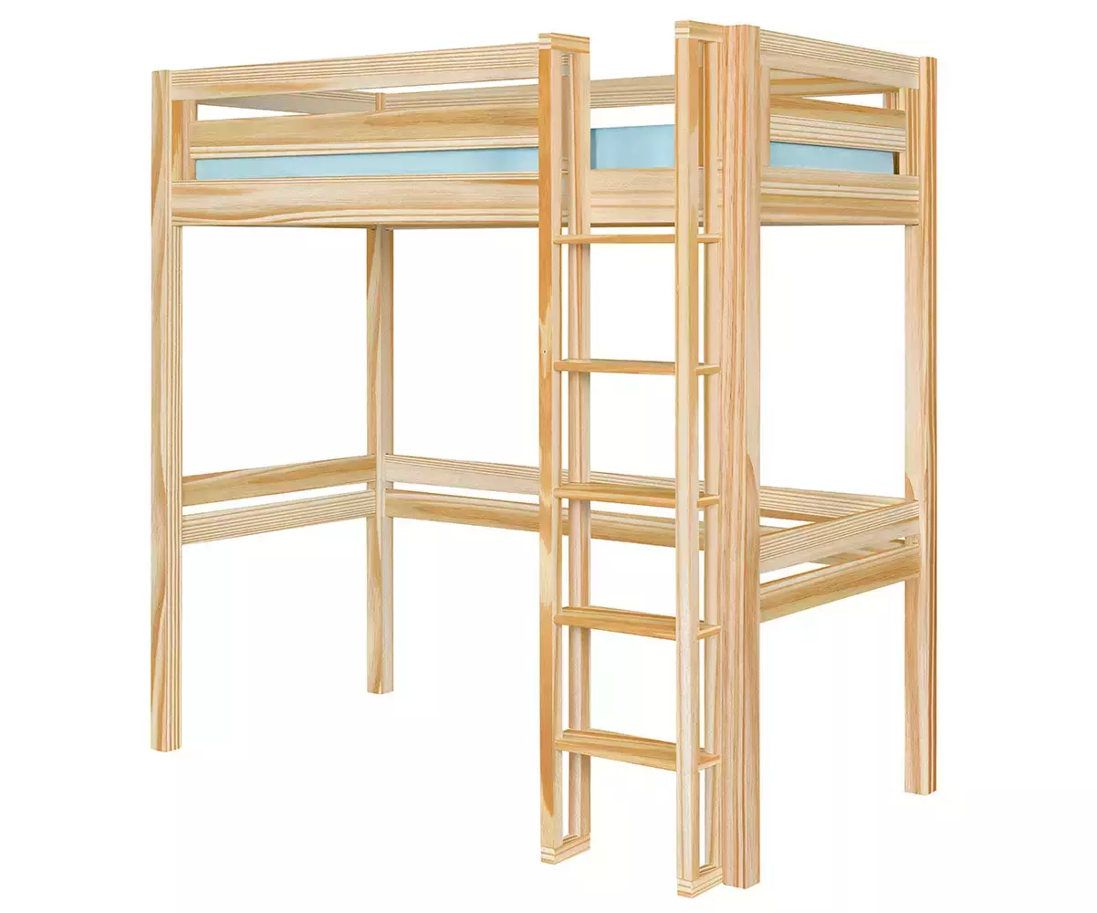 Lit mezzanine Adam avec bureau bois vue de 3/4 Lit mezzanine Adam avec bureau bois vue de 3/4