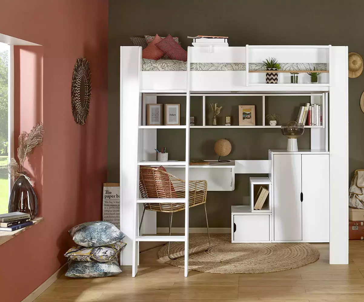 Lit mezzanine échelle Paros blanc avec accessoires Kirk Lit mezzanine échelle Paros blanc avec accessoires Kirk
