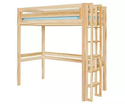 Lit mezzanine Adam avec échelle petit côté bois vue de 3/4