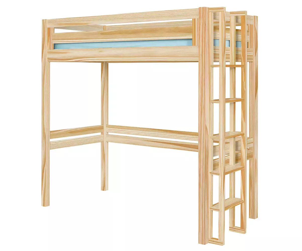 Lit mezzanine Adam avec échelle petit côté bois vue de 3/4 Lit mezzanine Adam avec échelle petit côté bois vue de 3/4
