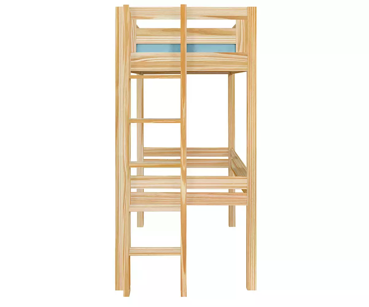 Lit mezzanine Adam avec échelle petit côté bois vue de côté Lit mezzanine Adam avec échelle petit côté bois vue de côté