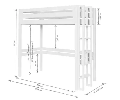 Dimensionnel lit Adam blanc échelle petit côté