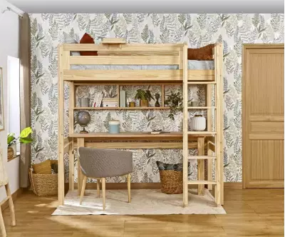 Lit mezzanine avec bureau Adam coloris bois