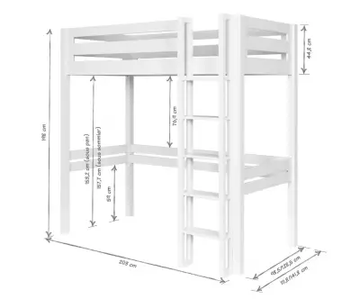 Dimensions lit mezzanine Adam 120x190 cm - échelle grand côté