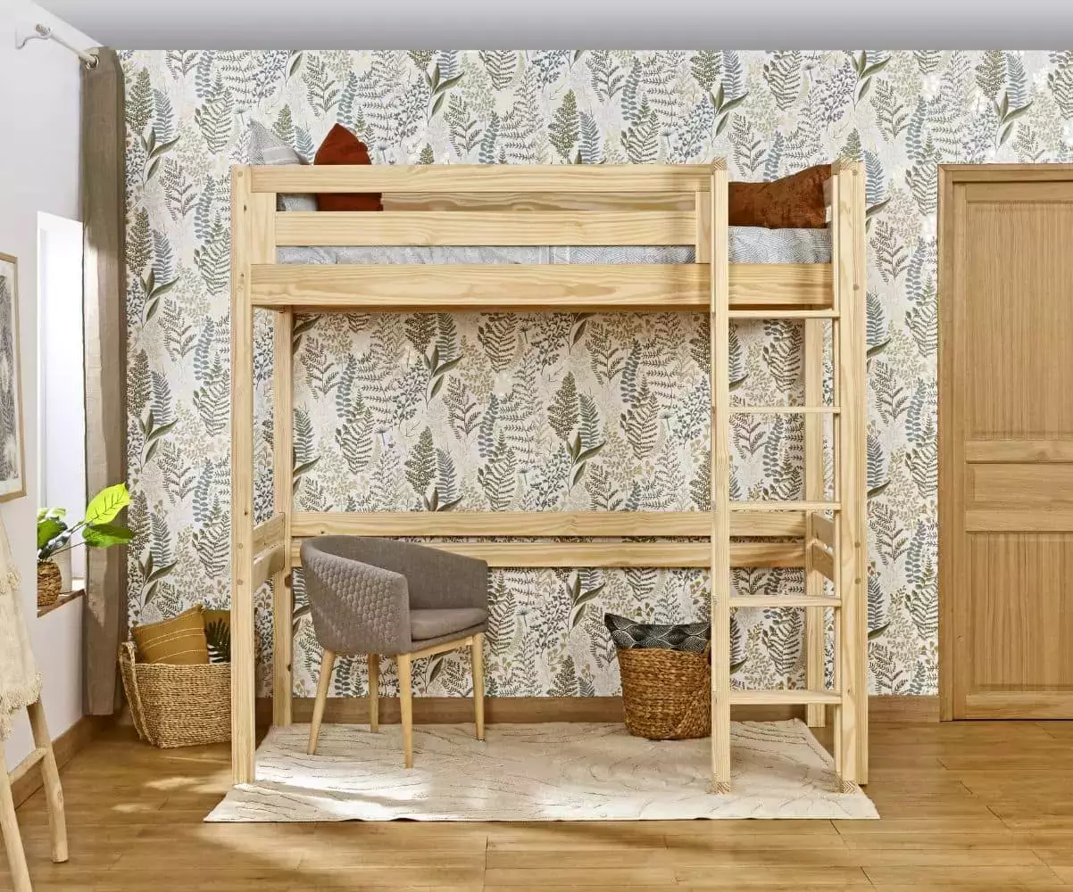 Pack lit mezzanine Adam 1 place bois naturel avec matelas Pack lit mezzanine Adam 1 place bois naturel avec matelas