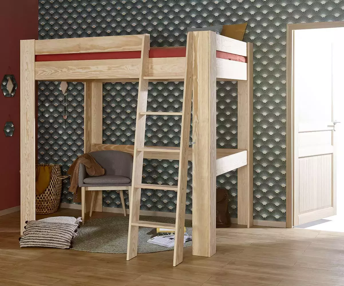 Lit mezzanine échelle Paros bois naturel en bois massif Lit mezzanine échelle Paros bois naturel en bois massif