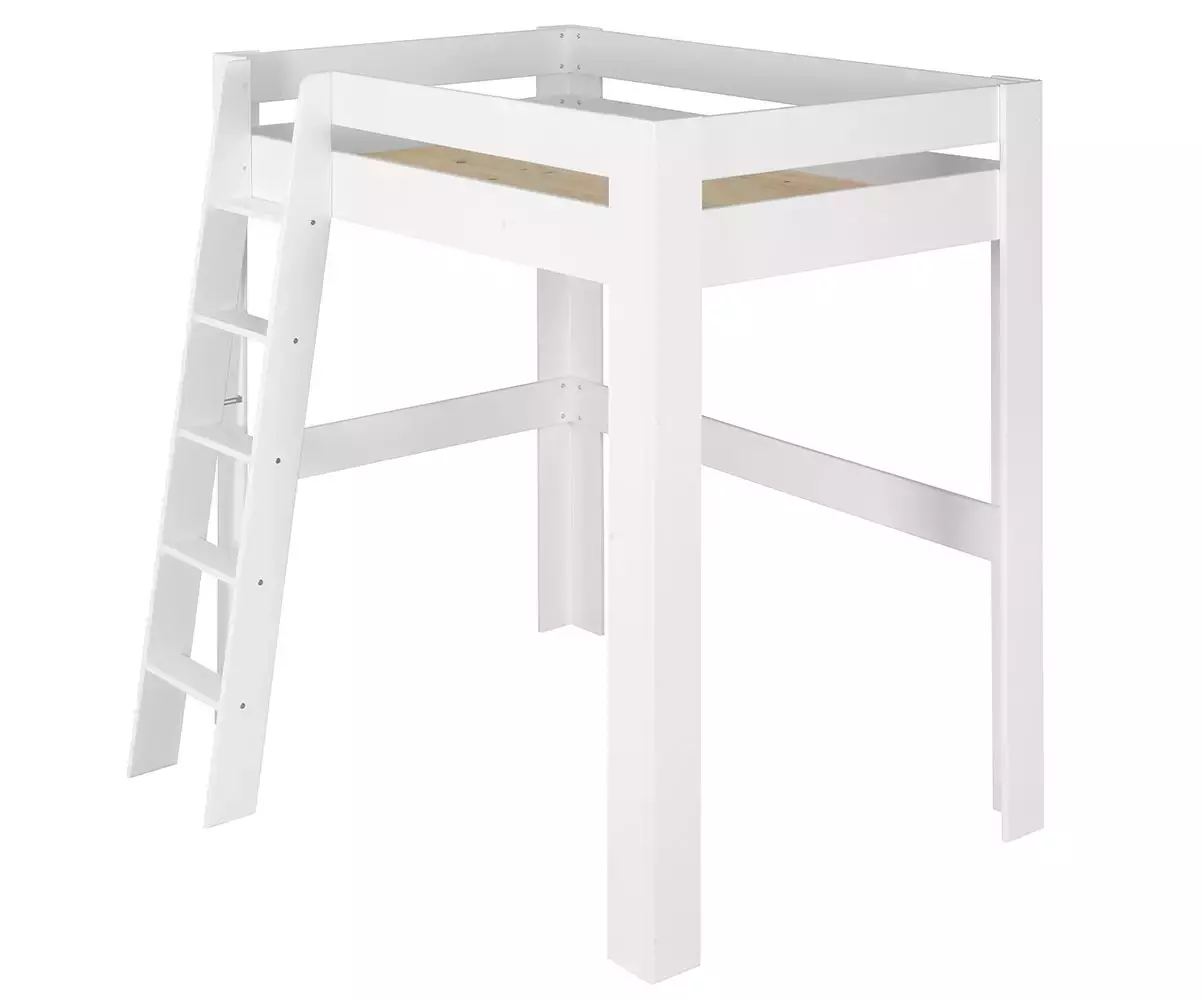 Lit mezzanine avec échelle et sommier parquet Paros blanc Lit mezzanine avec échelle et sommier parquet Paros blanc