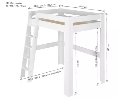 Dimensions Lit mezzanine Paros blanc