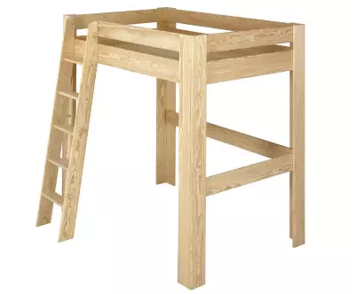 Lit mezzanine avec échelle et sommier parquet Paros bois naturel