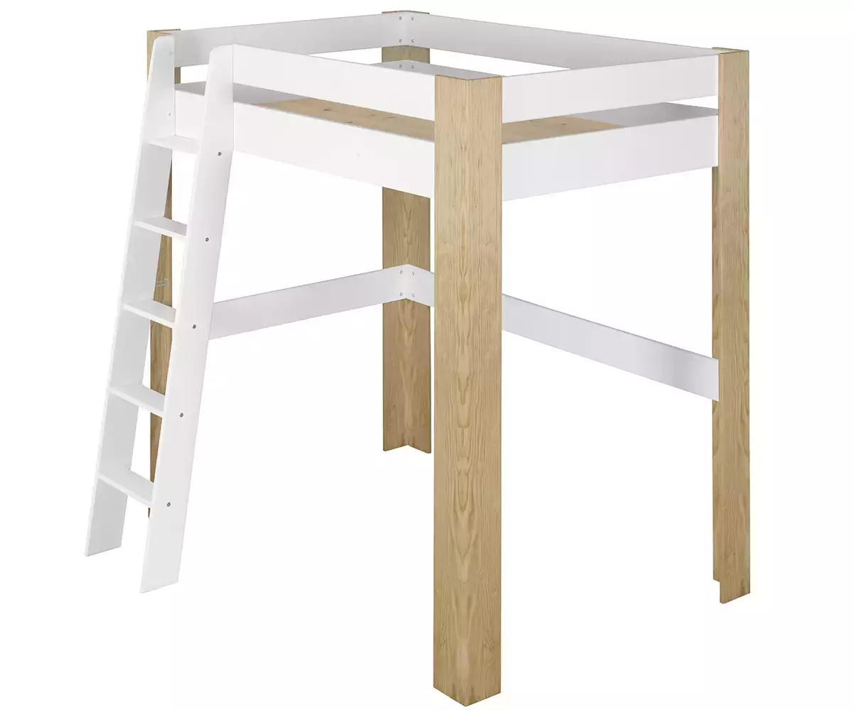 Lit mezzanine avec échelle et sommier parquet Paros bois et blanc Lit mezzanine avec échelle et sommier parquet Paros bois et blanc
