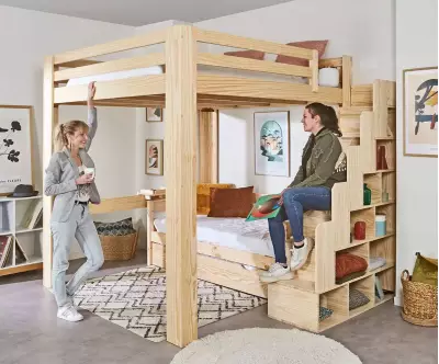 Lit mezzanine 200x200 cm avec escalier Palomar